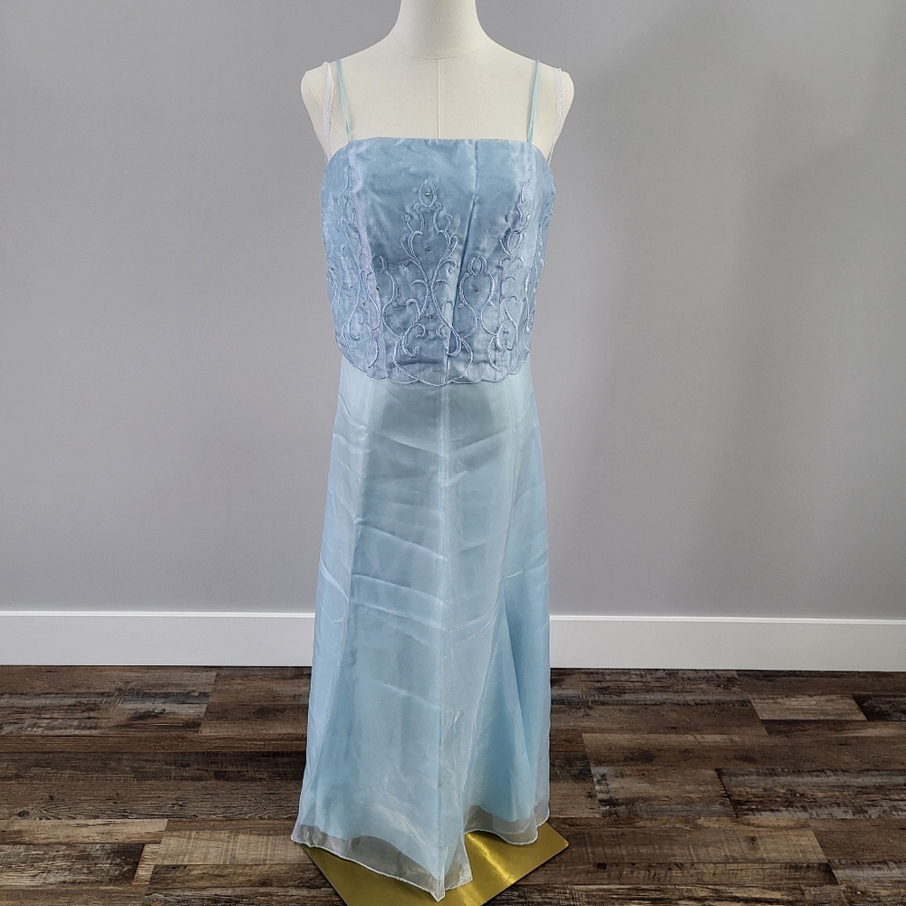 Y2K 2000s Grad Prom Dress Two Piece Organza Embellished Corset Top Skirt